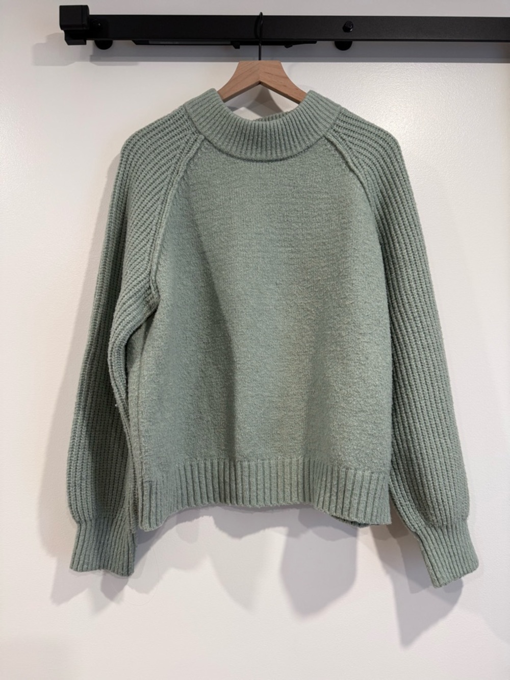 Sincerely Jules Sage Green Ribbed-Sleeve Turtleneck Sweater